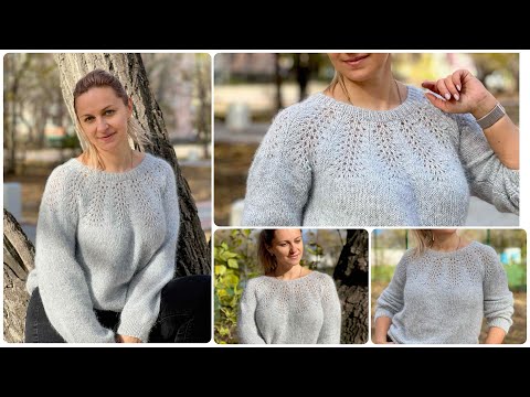 Видео: шикарный ажурный джемпер спицами с круглой кокеткой. Knitting pattern. Knitted jumper.