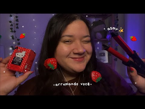 ASMR | arrumando VOCÊ pra dormir! ✨ (com tema de morango 🍓)