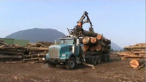 Kenworth T800 Log Truck unloading