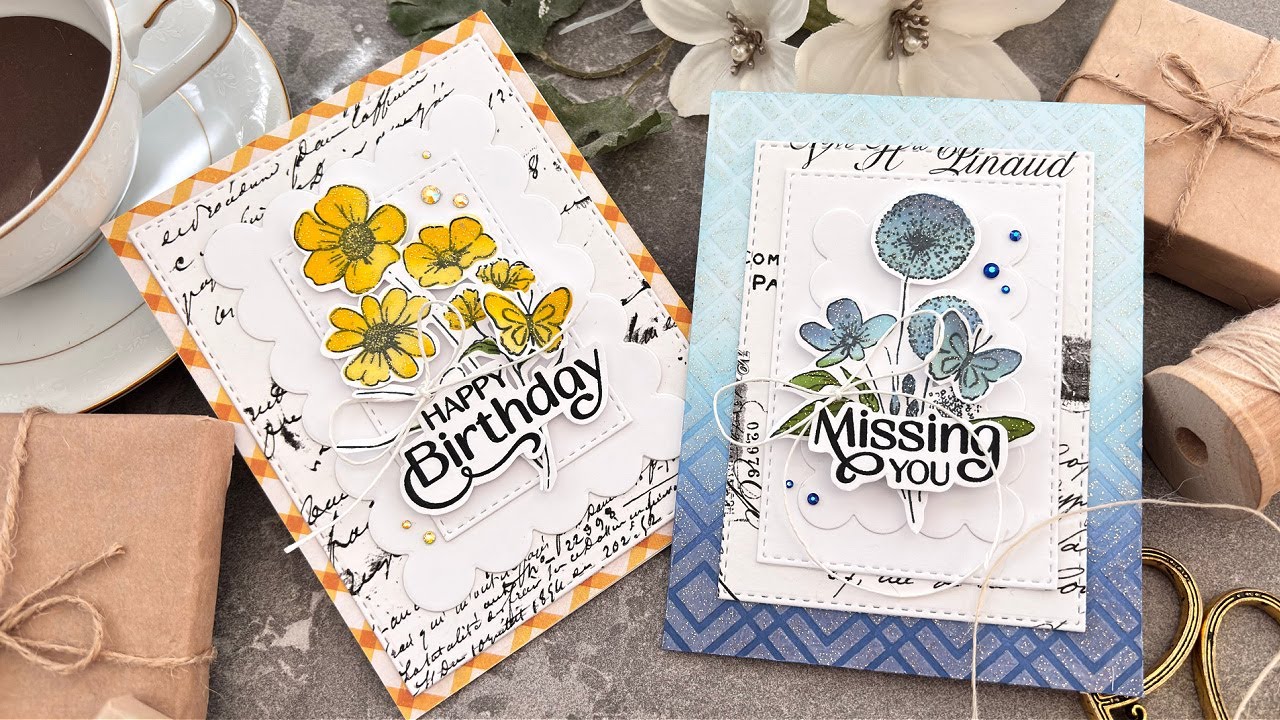 2 Cards LOTS OF LAYERS & TEXTURE | Simon Says Stamp April 2025 CARD KIT - Butterfly Blossoms