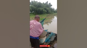 A video of a fisherman catching fish with a net in a river with an amazing technique
