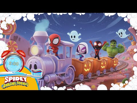 **New 2 Minute Toothbrush timer with Music Spidey and Friends Happy Halloween