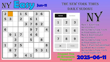 The New York Times Daily Sudoku 2025-06-11 Easy