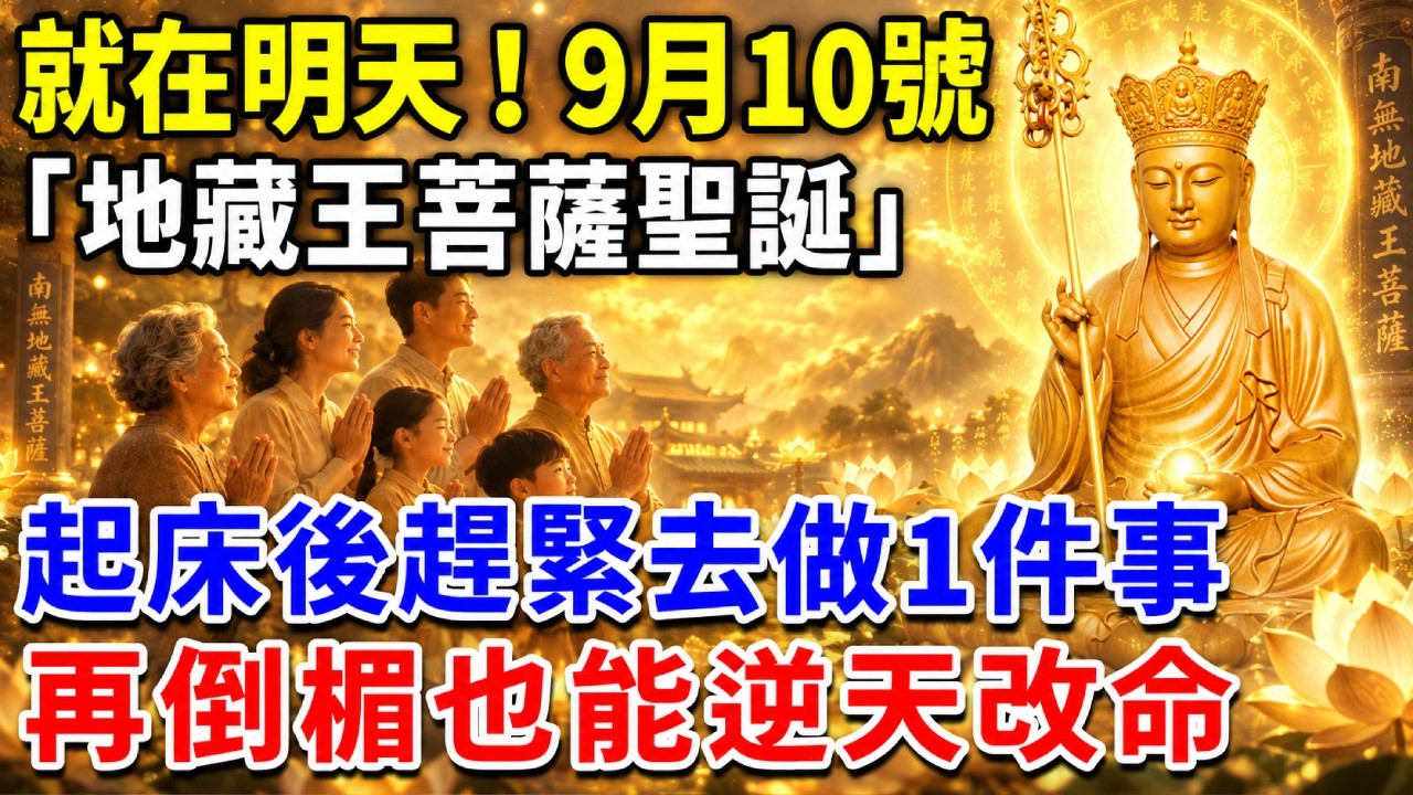 9月10號，農曆七月廿九「地藏王菩薩聖誕」，起床後趕緊做1件事，再倒楣也能逆天改命！為自己、為孩子、為全家接財納福，一年平安順遂！#地藏王菩薩 #農曆七月廿九 #祈福改運 #接財納福 #闔家平安 縮圖