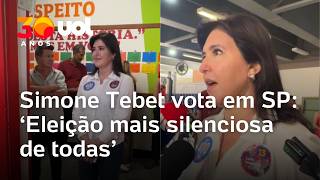 Simone Tebet vota em SP: 'Eleição mais silenciosa de todas'