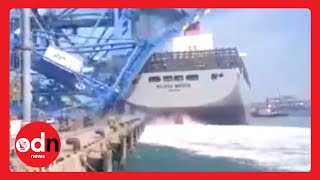 Out-Of-Control Cargo Ship Crashes Into Dock Crane in South Korea