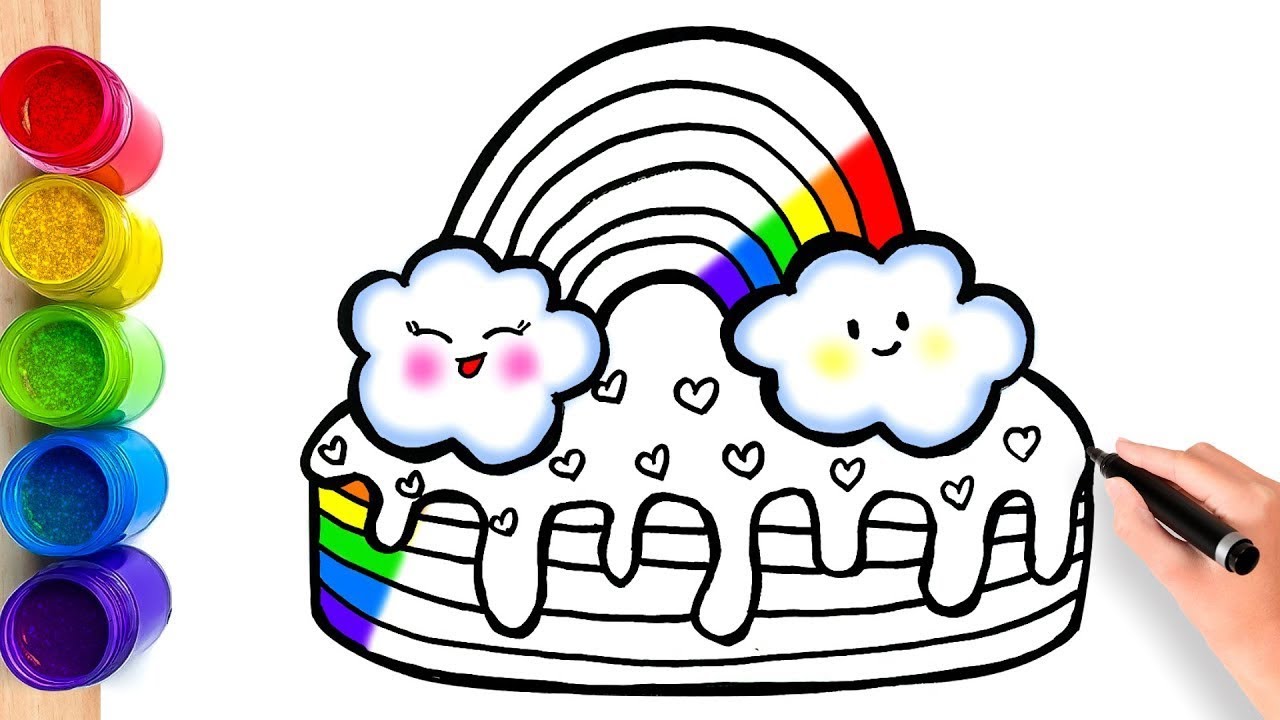 how to draw cute rainbow cake 🎂🎂 drawing and colouring \\ cute ...