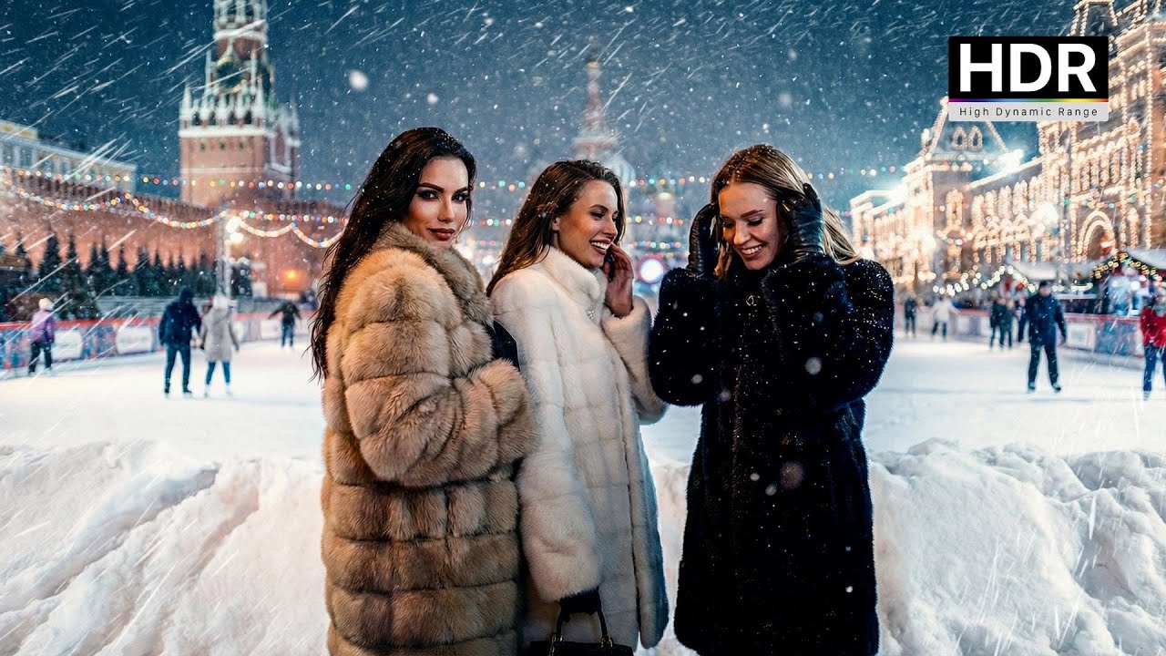 ❄️ МОСКВА после наступления темноты! Ночная прогулка в условиях сильного снегопада • Россия 4K HDR