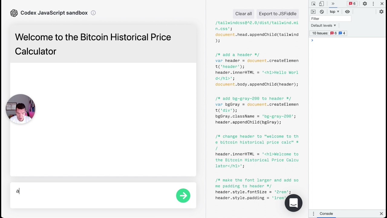 Bitcoin historical price calculator with OpenAi Codex - 4 min demo