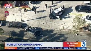 Police Chase Ends As Suspects Car Flips & Knocks Down Live Power Lines In Echo Park - August 5, 2021