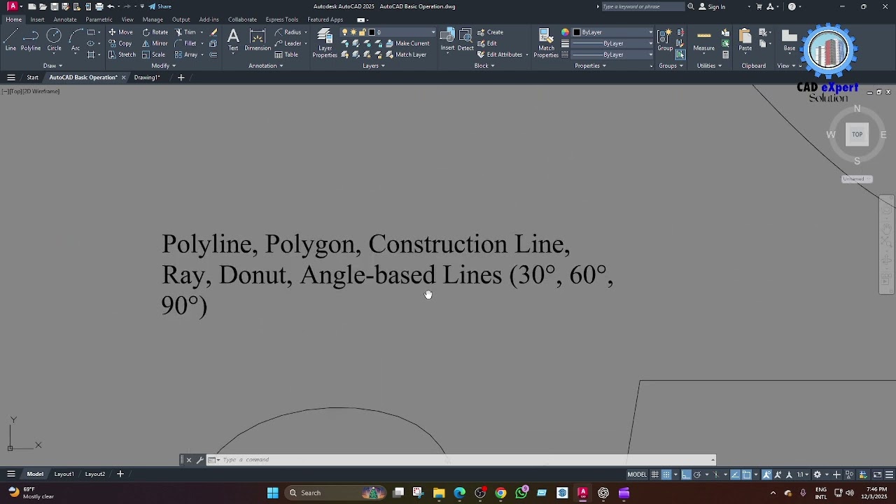 Polyline, Polygon, Spline, Construction Line, Ray, Donut, Angle based Lines 30°, 60°, 90°
