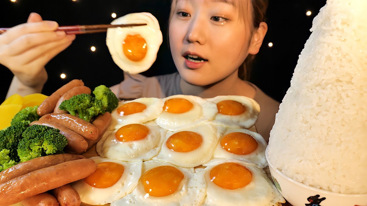 ASMR 目玉焼き ウインナー Fried Egg Sausage 계란 후라이 소시지【咀嚼音/大食い/Mukbang/Eating Sounds】