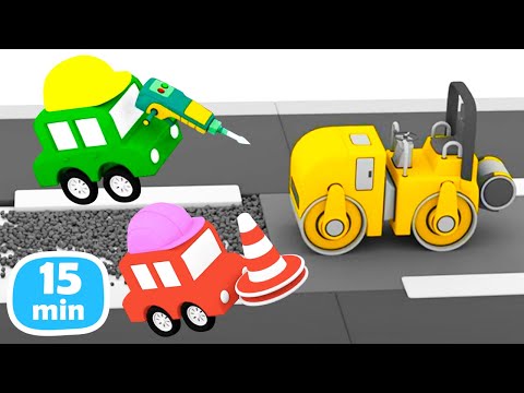 Видео: 4 машинки: каток, бензовоз и уборочная машина! Мультфильмы для малышей про машинки - все серии
