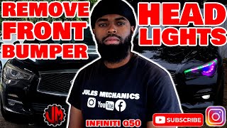 How to remove replace front bumper headlights infiniti q50