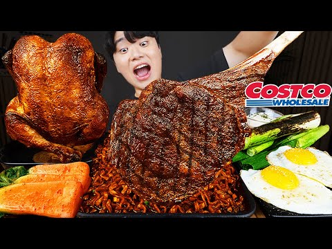 ASMR MUKBANG | フライドチキン, ステーキ, 黒豆麺, キムチ 韓国料理 レシピ ！ 食べる