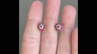 Vintage 10K Gold Diamond Ruby Cluster Stud Earrings