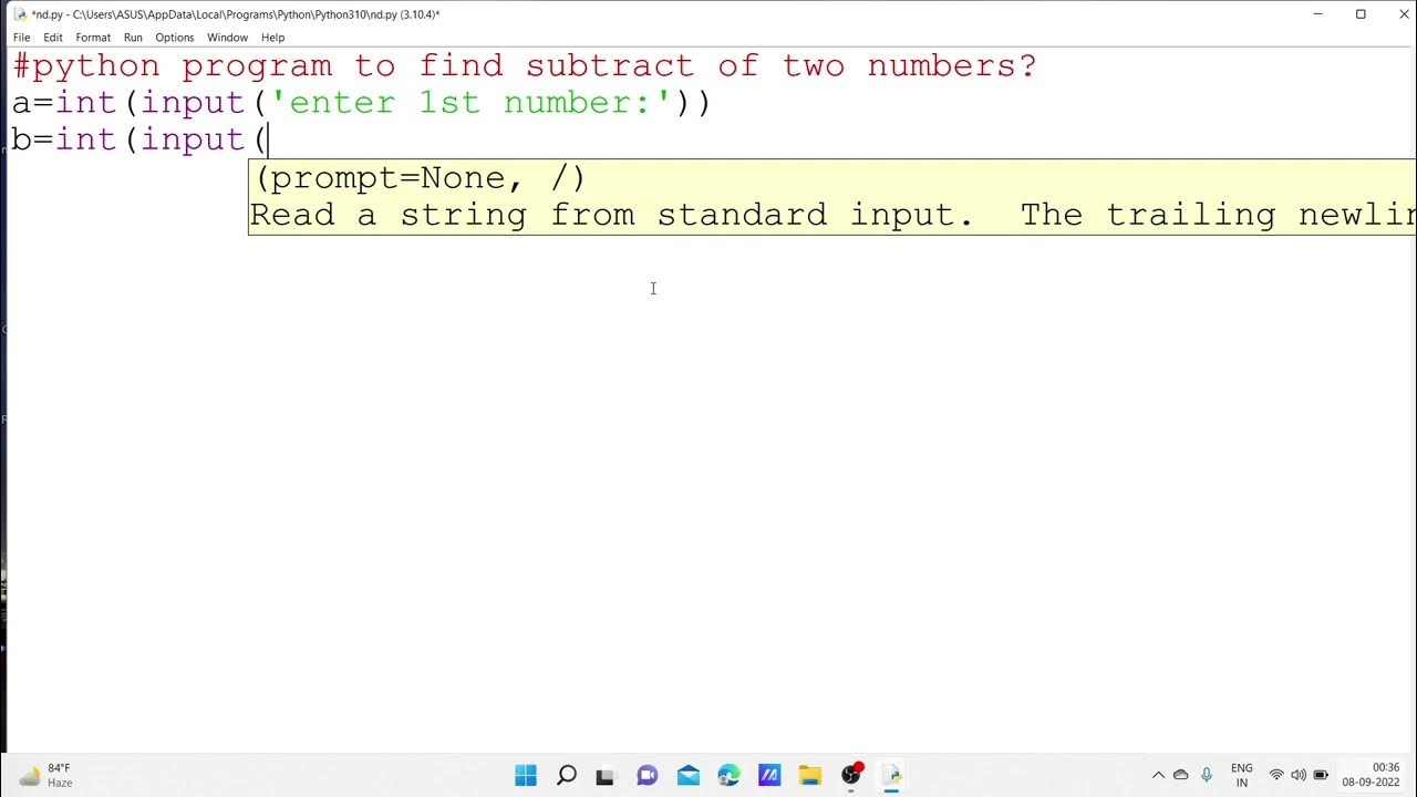 python program to find subtract of two numbers. - YouTube