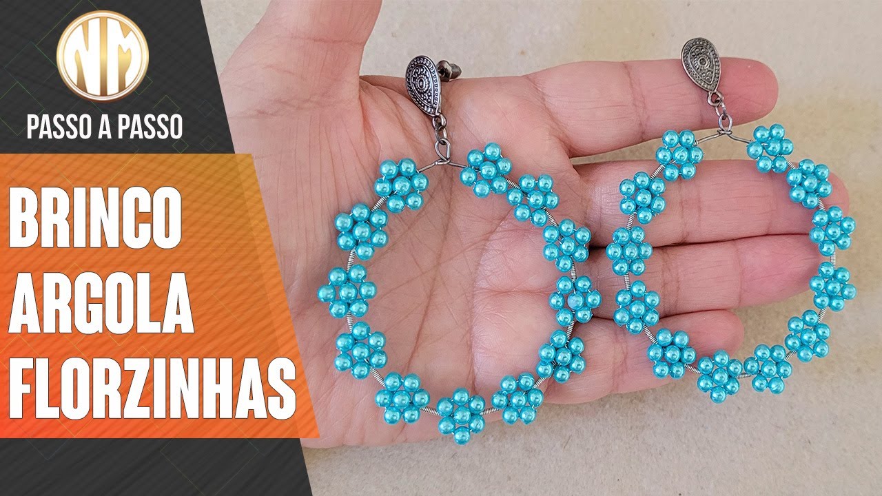 Brinco Argola com florzinha de pérolas