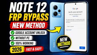 Redmi Note 12 FRP Unlock Easy Tricks 2026 | Bypass Google Account Without PC