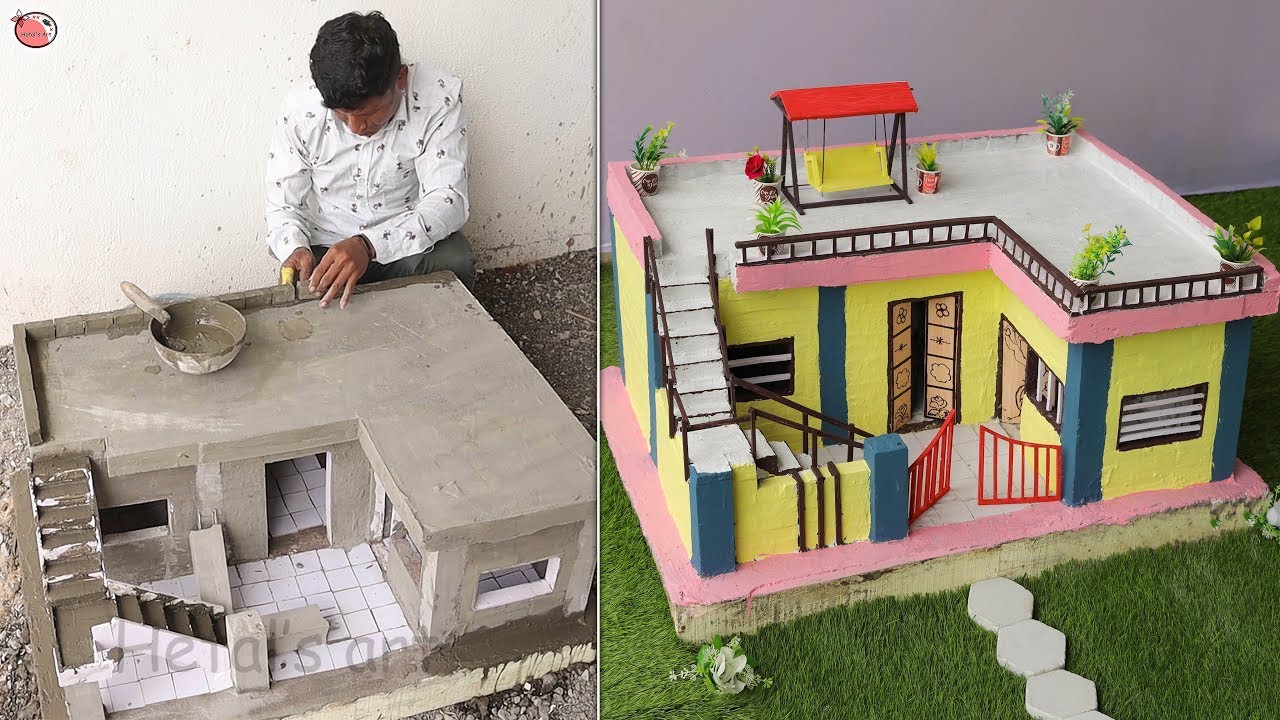 Building a miniature model of a dream house with cement  Full steps like in real life!