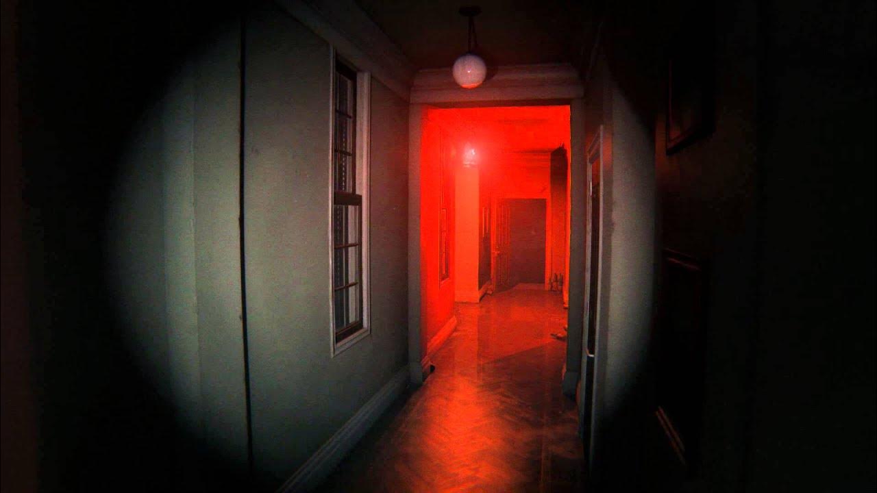 Красная лампа в комнате. Темный коридор. Страшное помещение. Свет выключили игра