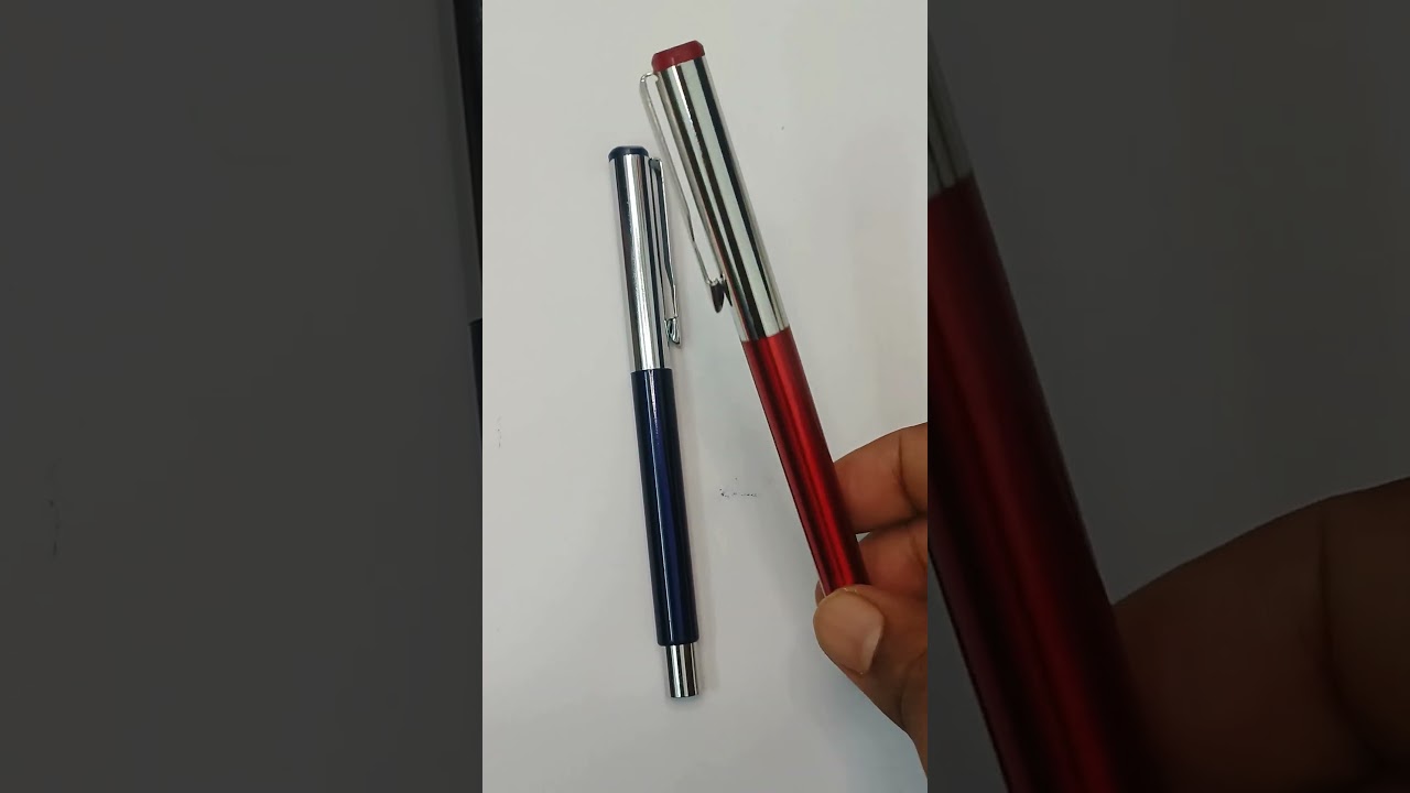 Set of 2 Metallic Glossy Blue & Red Ball Pens with Silver Cap | Openable Mechanism | Smooth Blue Ink