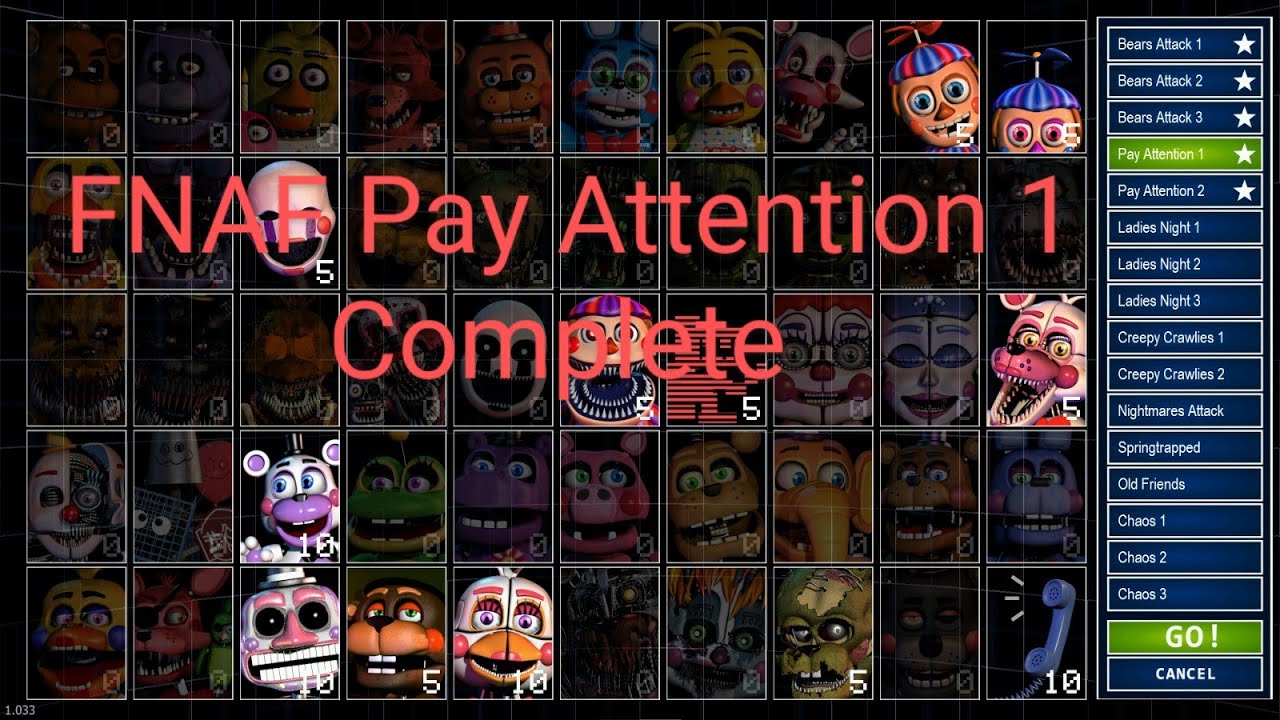 Fnaf ultimate custom night: Pay Attention 1 complete - YouTube