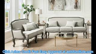 Acme LV01130-31 2 pc Gracie oaks Tania cream linen fabric seating brown finish wood accents sofa set