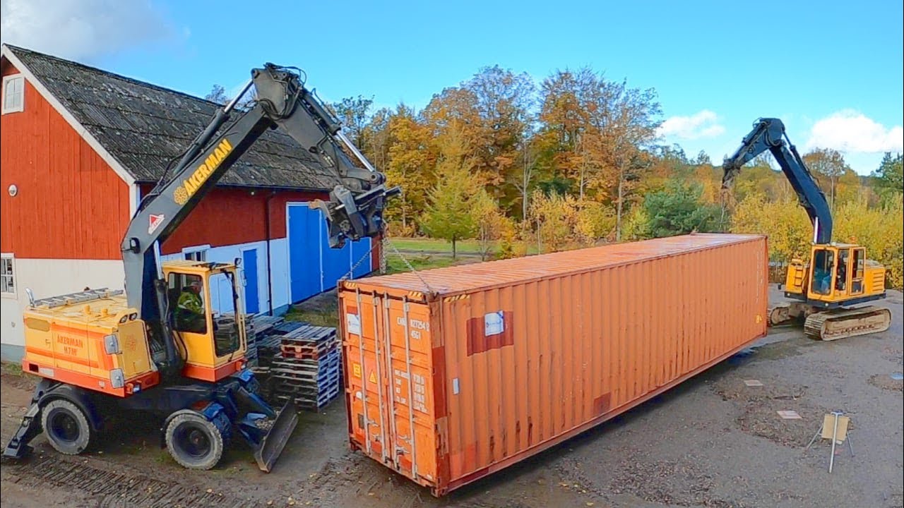 Bygger maskinhall med 40 fots Container del 5 - Äntligen flyttar vi containrarna