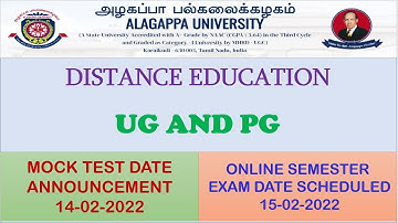 ALAGAPPA UNIVERSITY DISTANCE EDUCATION |UG,PG EXAM STARTS |MOCK TEST|Timetable#Notification#trending