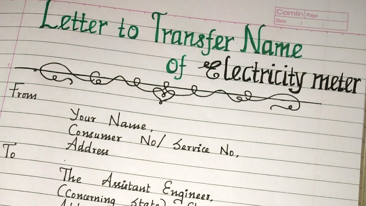 Letter Application For Name Transfer In Electricity Meter Electricity Bill Name Transfer Letter Youtube