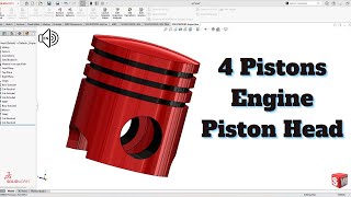 Piston Head 4 Pistons Engine SolidWorks Tutorial!