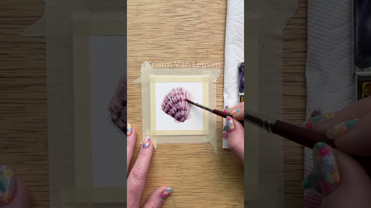 Watercolor seashell for painting 48 out of 100 tiny paintings in 2025