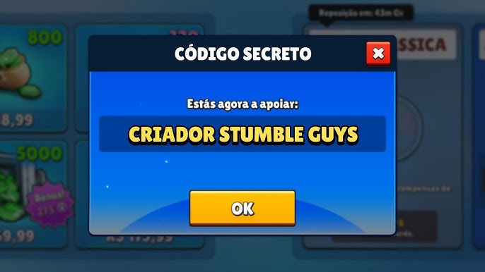 CÓDIGO DE GEMAS E SKINS GRÁTIS! COMO APOIAR UM INFLUENCIADOR NO STUMBLE  GUYS [EM BREVE] 😱 