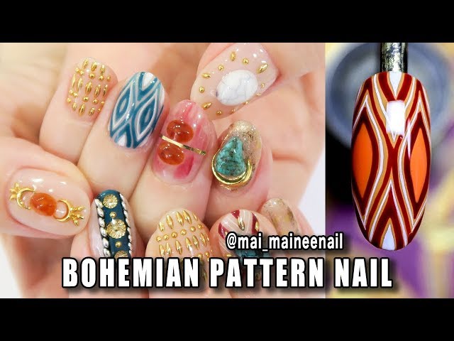 BOHEMIAN PATTERN NAILS - 秋ボヘミアン柄ネイルの描き方 エスニックアート l maineenail