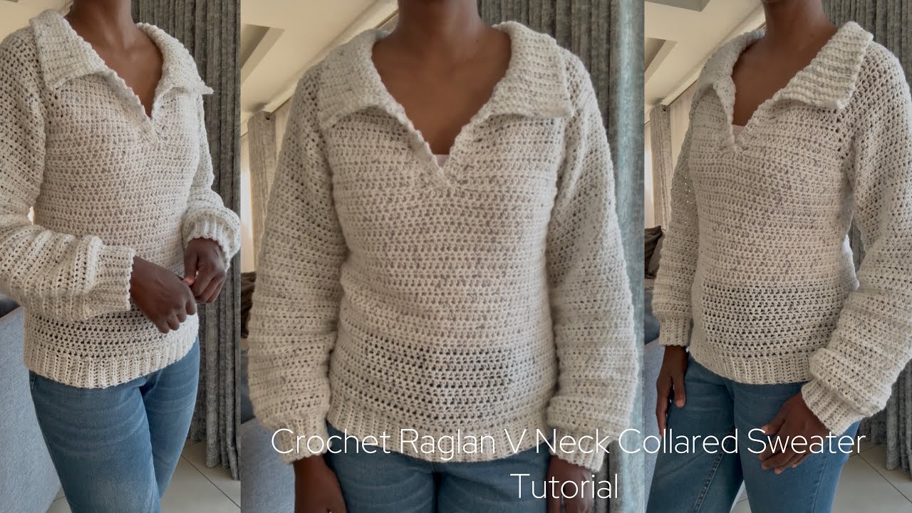 Вязаный крючком свитер с V-образным вырезом и реглан для мужчин и женщин — мастер-класс для всех ...