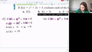 Algebra 2 Lesson 2.1.4 Evaluating a Function