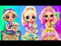 Rich, Broke and Giga Rich Dolls with Their Babies / 33 DIYs for LOL