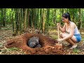30 Days Alone in the Forest – Girl Builds Clay Tower Shelter and Animal Traps