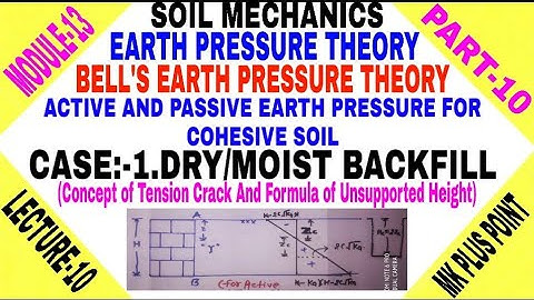 10.Earth Pressure Theory || Earth  Pressure For Cohesive Soil | Dry/Moist Backfill | Bell