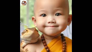 little monk so cute with gecko 👍👍💯💐💐