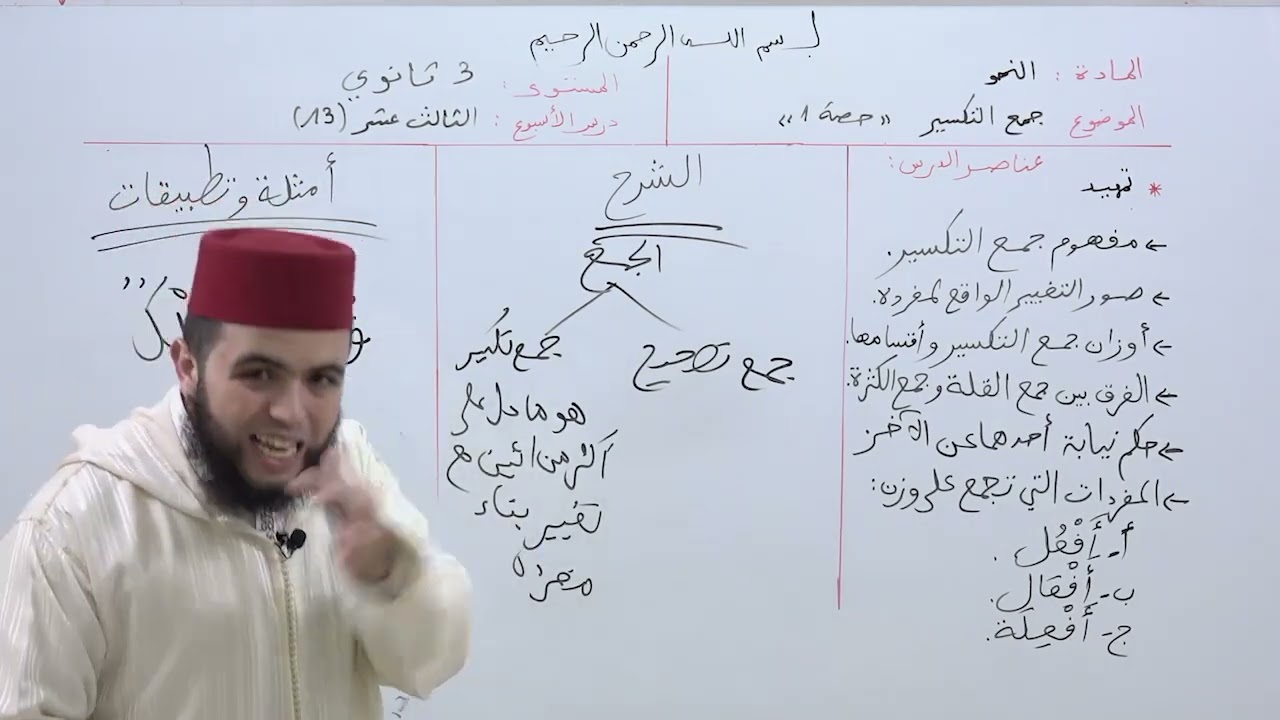 الأسبوع 13: جمع التكسير حصة (1) / شرح ألفية ابن مالك مادة النحو الثالثة ثانوي عتيق.