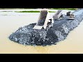 EP1016- Best Driver Dump Truck Unloading Rock and Top Bulldozer SHANTUI Pushing Rock In Deep Water