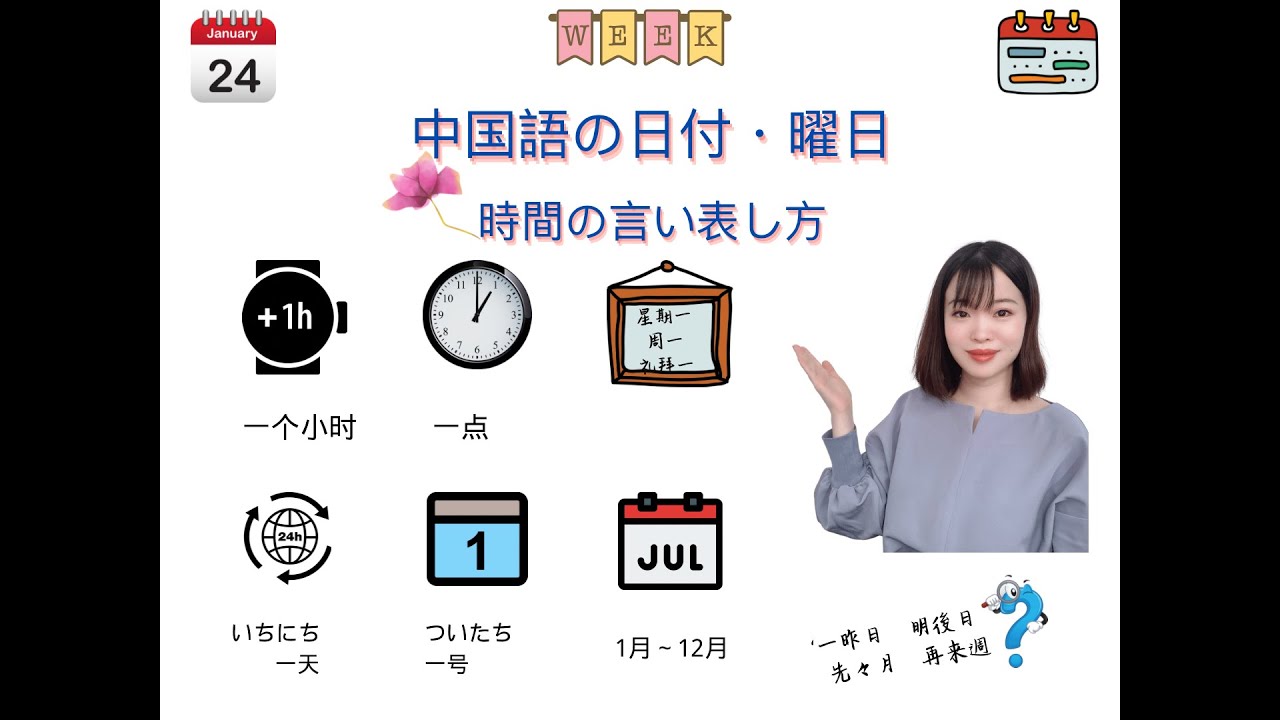 中国語入門】中国語の日付・曜日｜時間の言い表し方（練習用）｜年月日