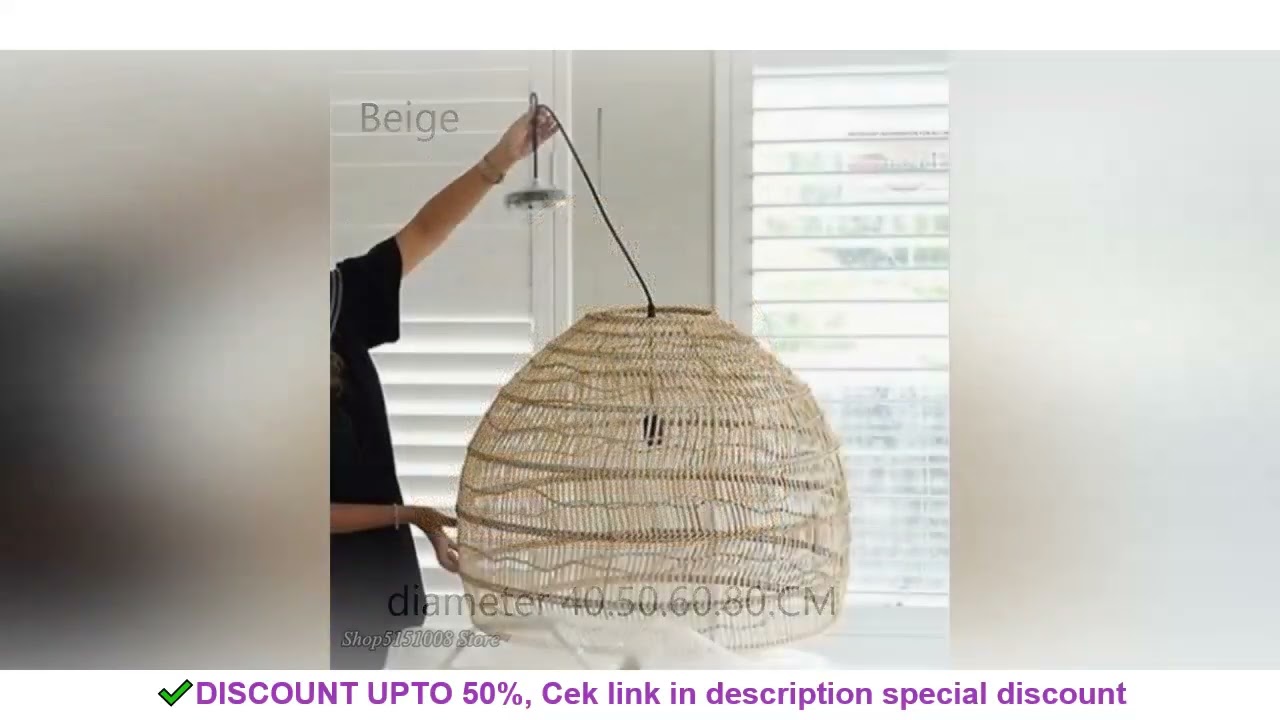 Chinese Wicker Rattan Wave Pendant Light modern Rustic Art Hanging Lamp Living Room Dining Room