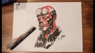 HellBoy Draw Time-lapse (គូររូប HellBoy by Pen 8minute)