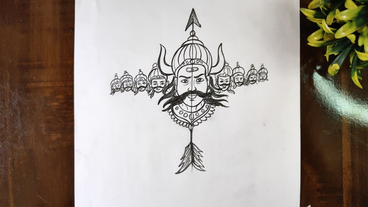 Dussehra drawing easy, How to draw Ravan step by step, Ravan Ten Head ...