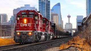 SUPER RARE! CPKC SD40-2 leader! CP 5871 leading CWR work train Westbound at Sunalta.