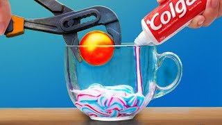 Glowing 1000 degree metal  ball vs toothpaste