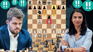 Aggressive Chess Game :22 Magnus Carlsen vs Sarasadat chess Women Grandmaster